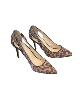 Leopard Print Pointed Toe Slingback Heels - Brown